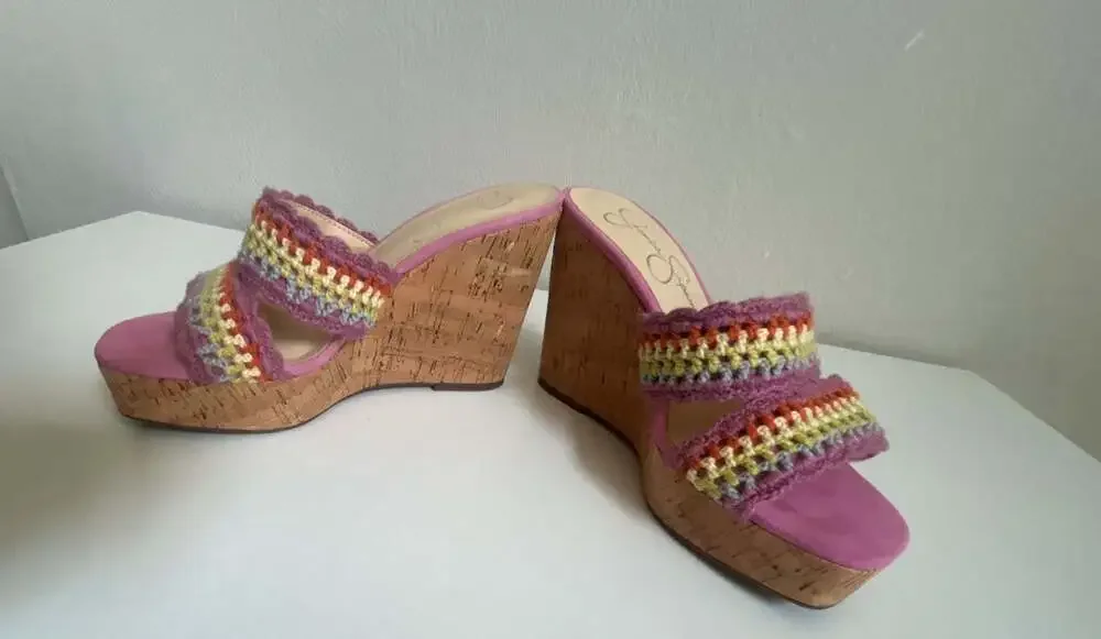 Jessica Simpson Women's Multi-Colored Crochet Knit Wedge Sandals